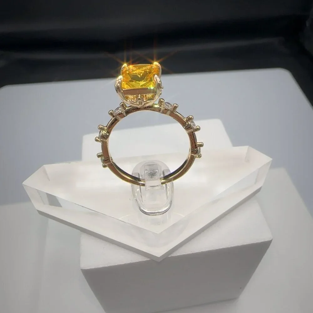Yellow CZ Radiant Cut Gold Plated Brass Ring Size 8 Fashion Jewelry